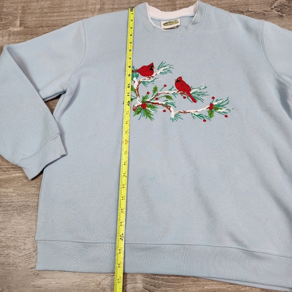 CARDINAL BIRD Graphic Pullover Blue Sweatshirt Crew Neck Collar Large - Picture 5 of 14